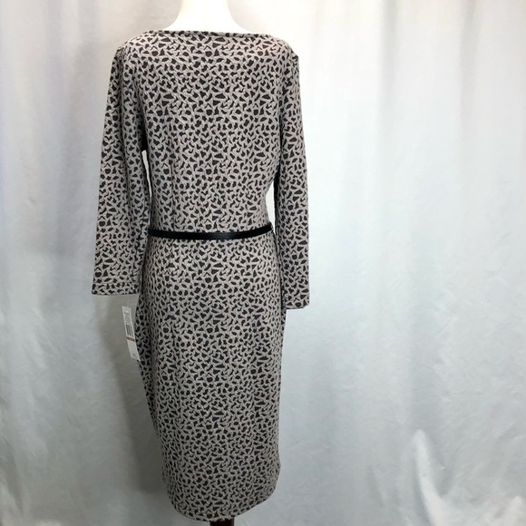 NWT Sharagano sheath dress abstract pattern dark grey light grey belted 12 - Picture 5 of 10